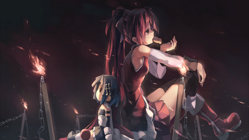 Two Anime Girls in Dark Setting