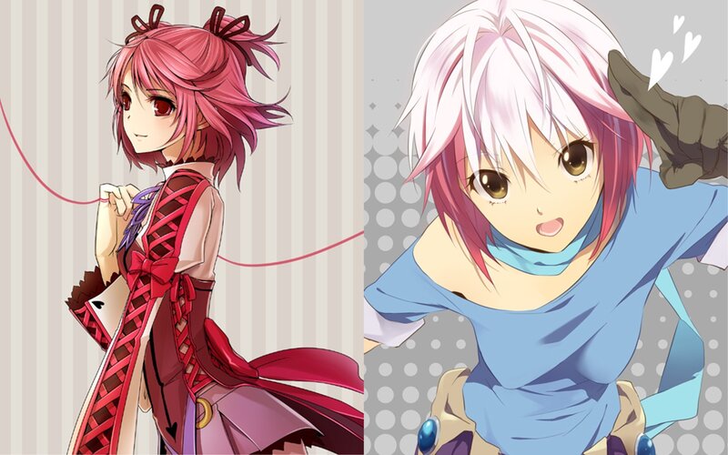 Two anime girls in different outfits