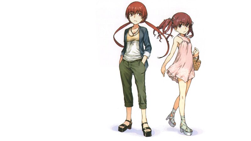 Two anime girls in different outfits