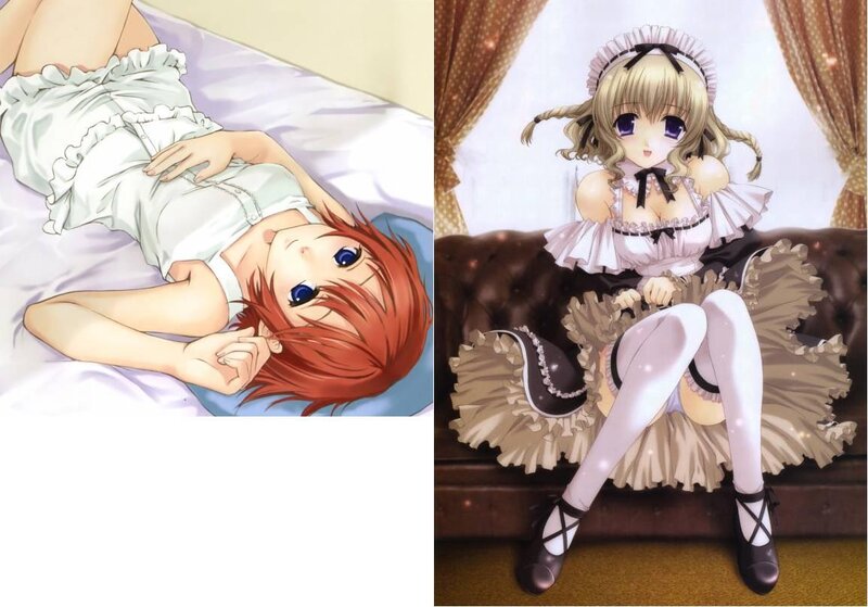 Two anime girls in different outfits