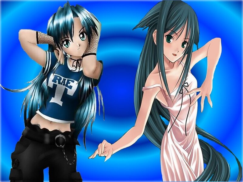 Two anime girls in different outfits
