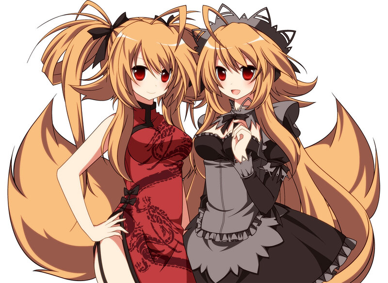 two anime girls in different outfits