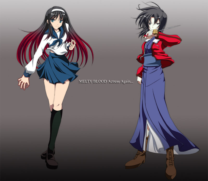 Two anime girls in different outfits
