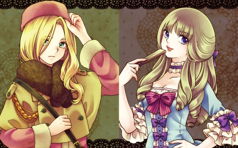 Two anime girls in different outfits