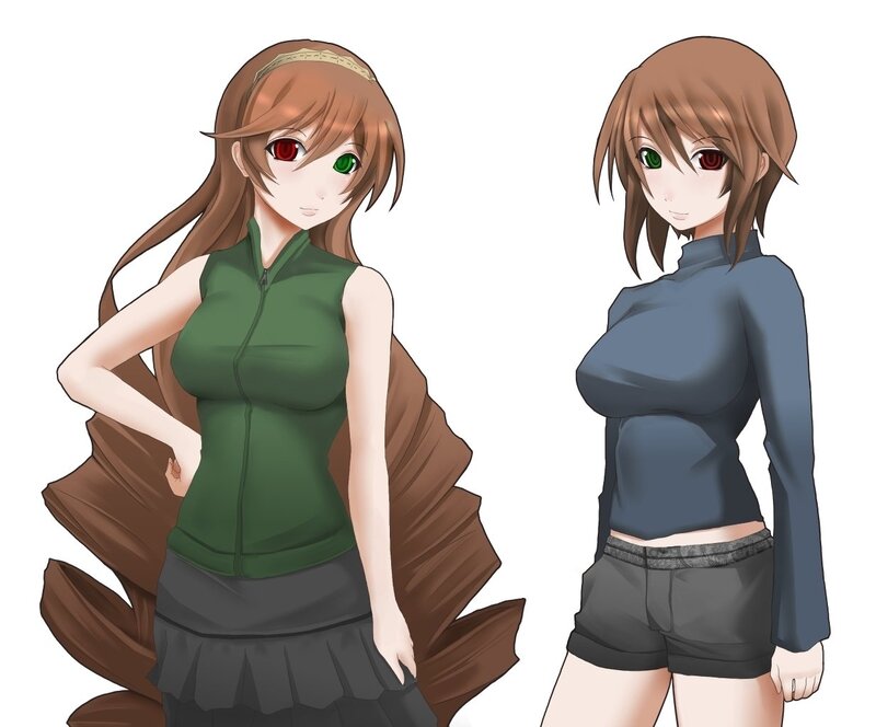 Two anime girls in different outfits