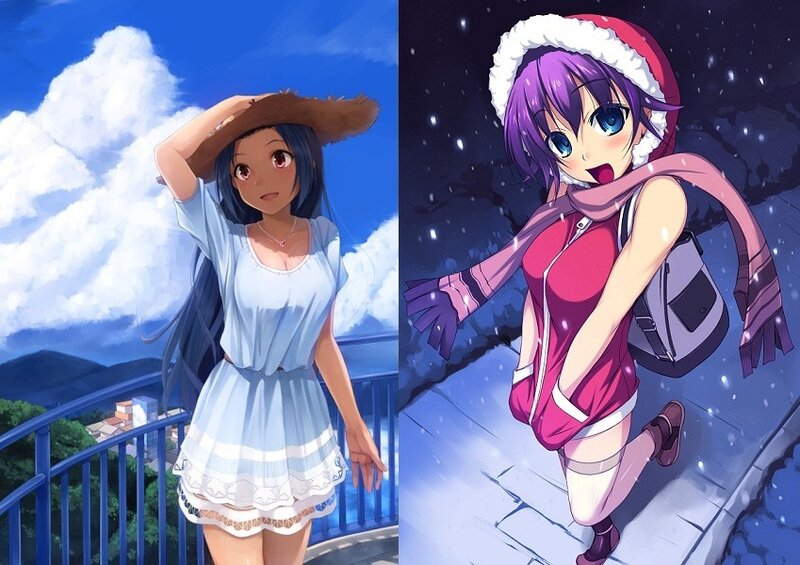 Two anime girls in different seasons