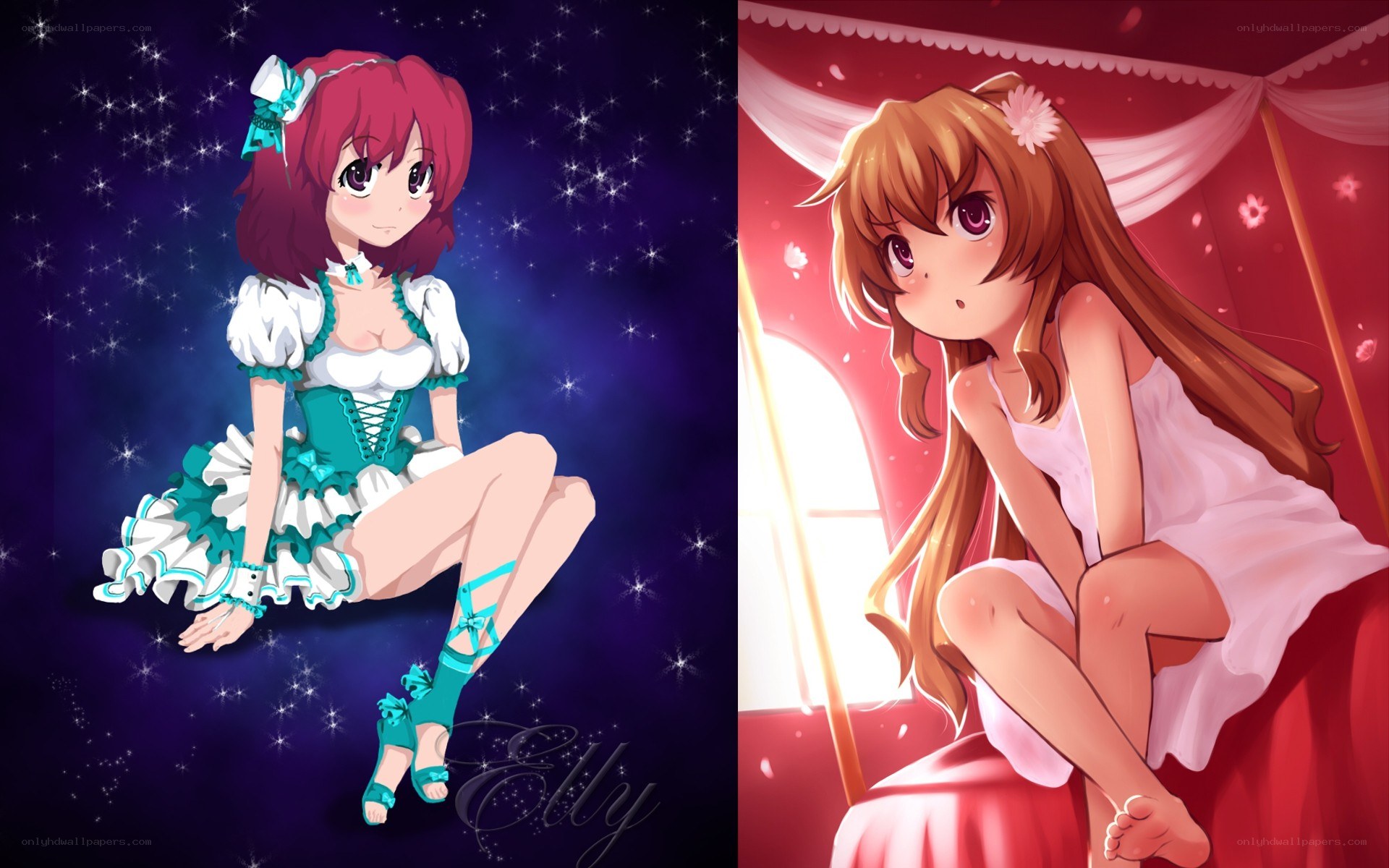 Two anime girls in different settings