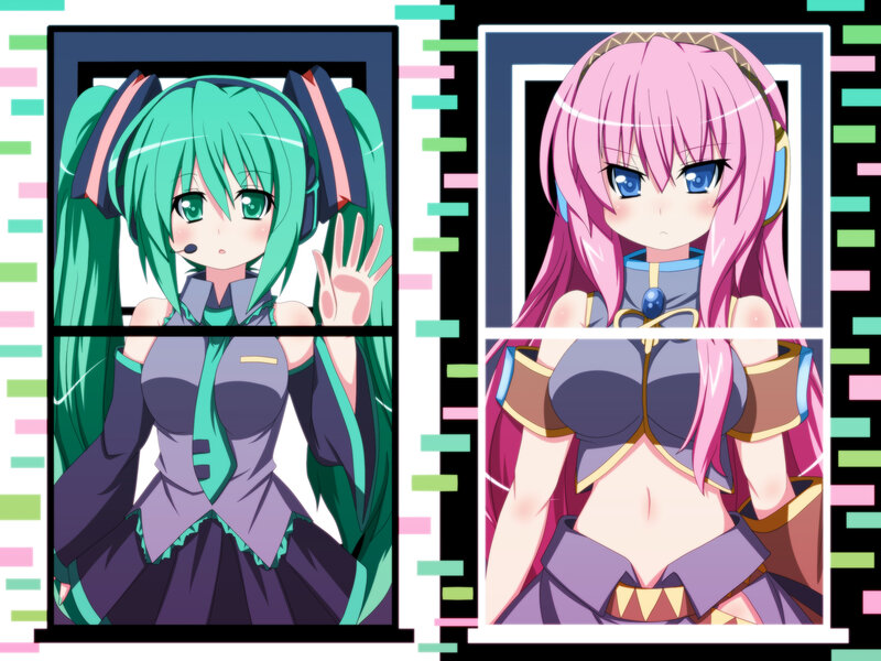 Two anime girls in digital frames