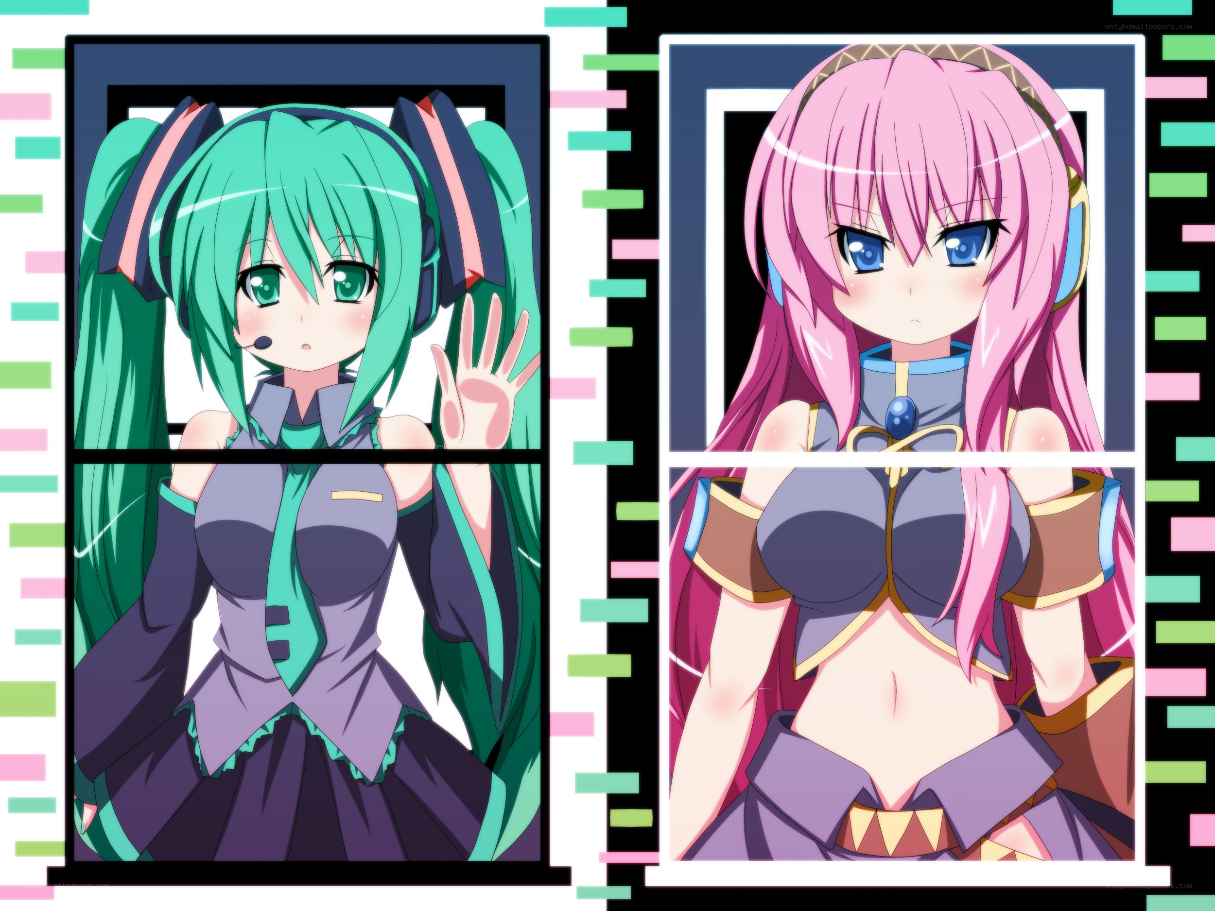 Two anime girls in digital frames