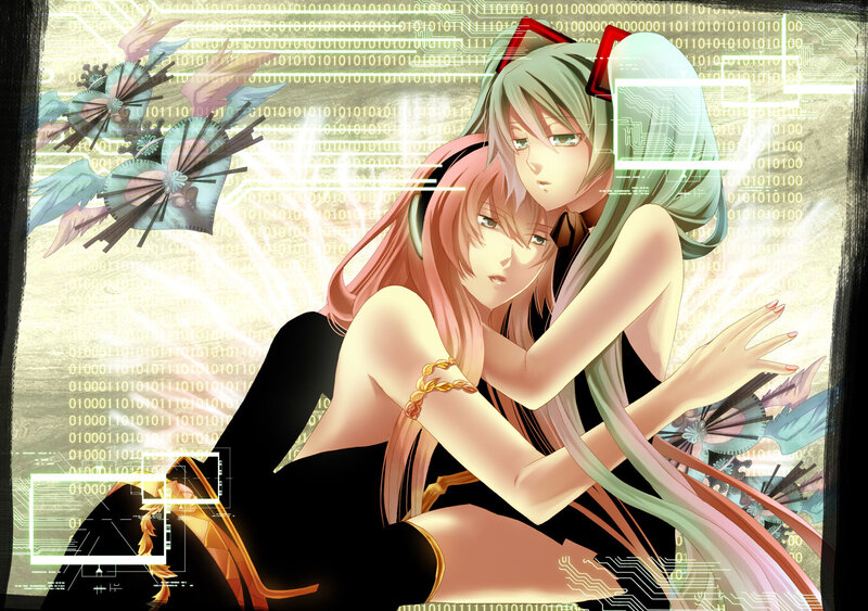 Two anime girls in digital world