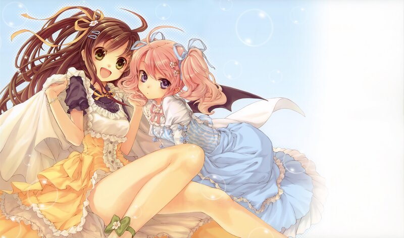 Two anime girls in dresses