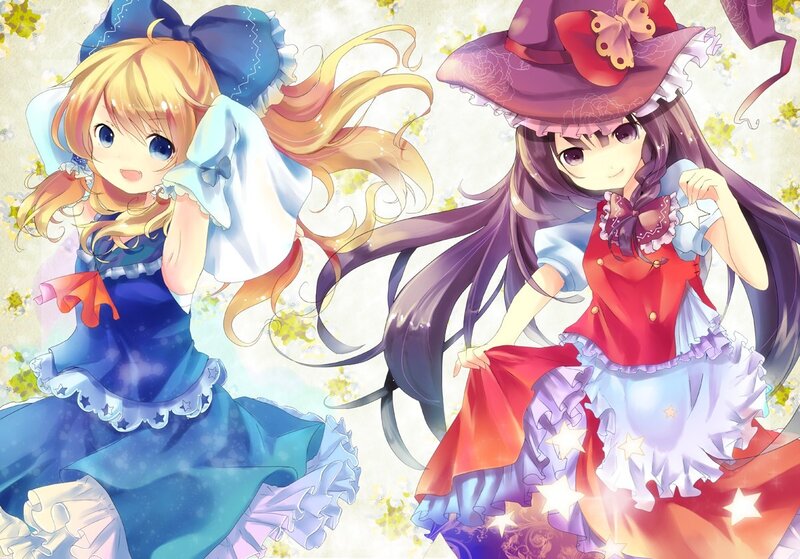 Two anime girls in dresses