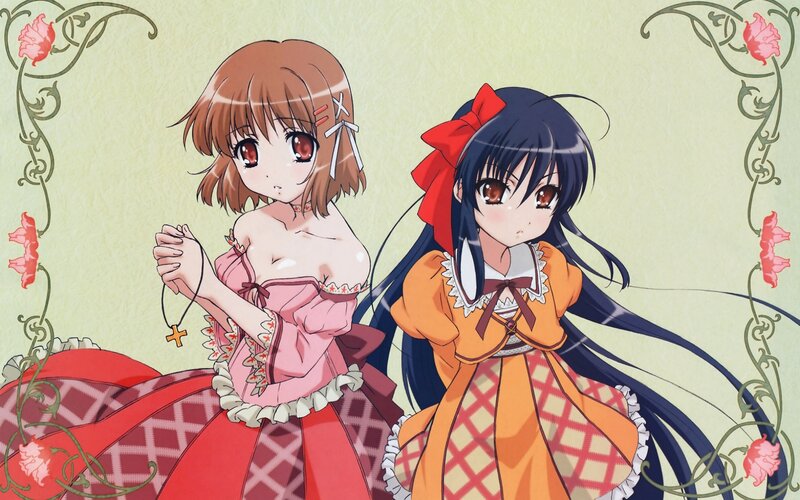 Two anime girls in dresses