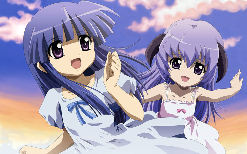 Two anime girls in dresses