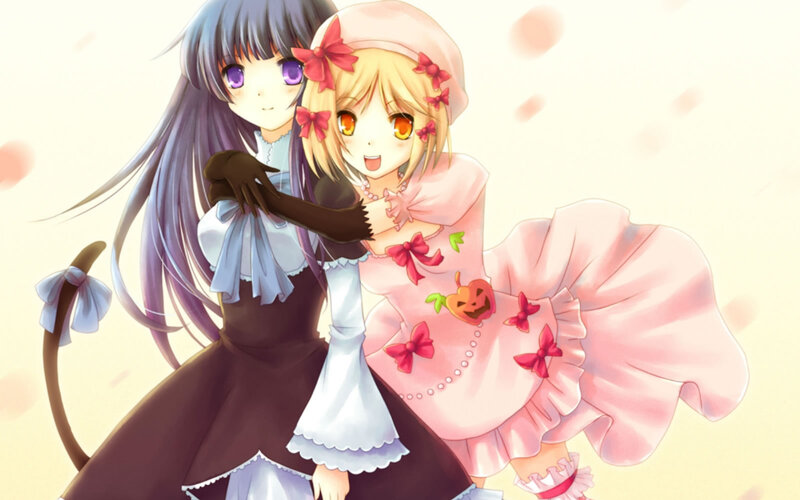 Two anime girls in dresses