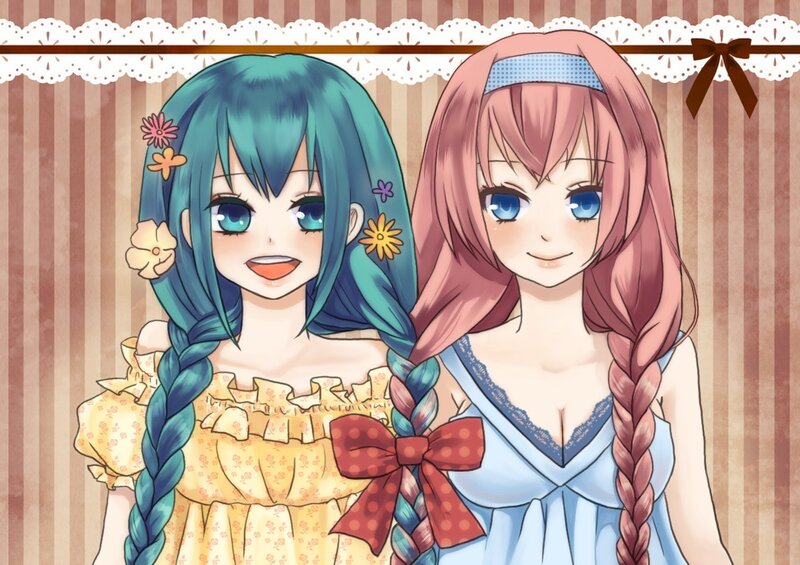 Two anime girls in dresses