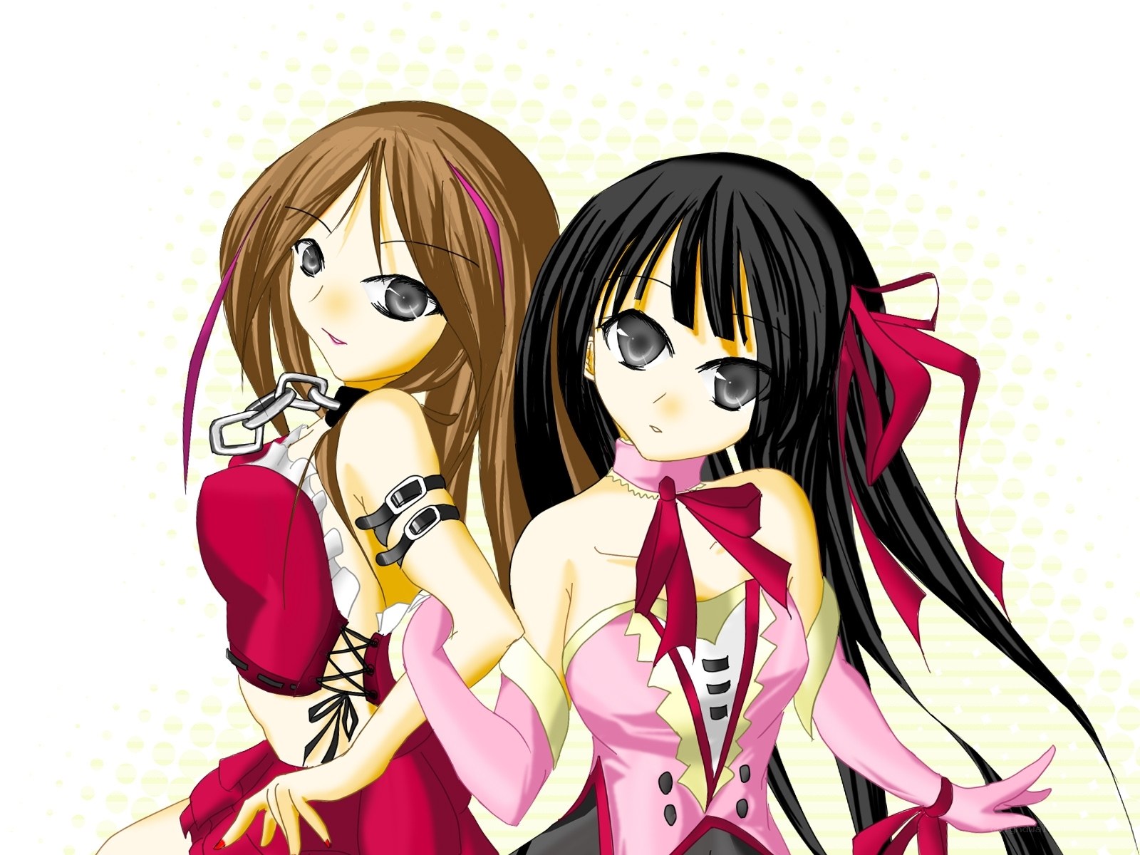 two anime girls in dresses