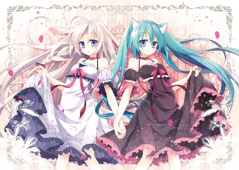 Two anime girls in dresses
