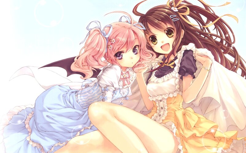 Two anime girls in dresses