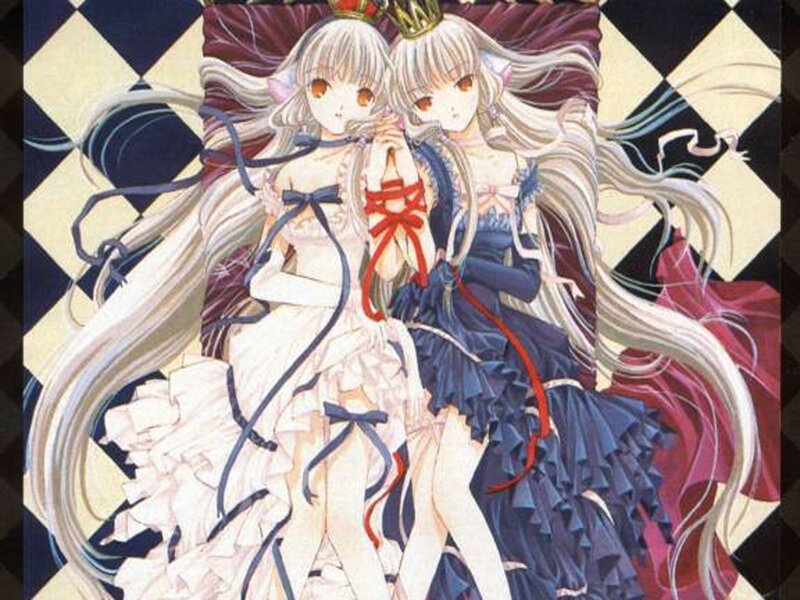 Two anime girls in dresses