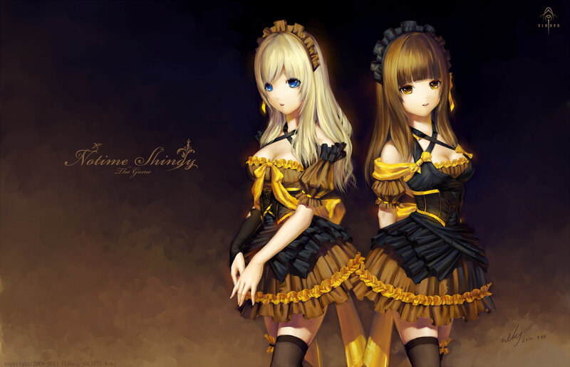 Two Anime Girls in Dresses — Black, Dramatic