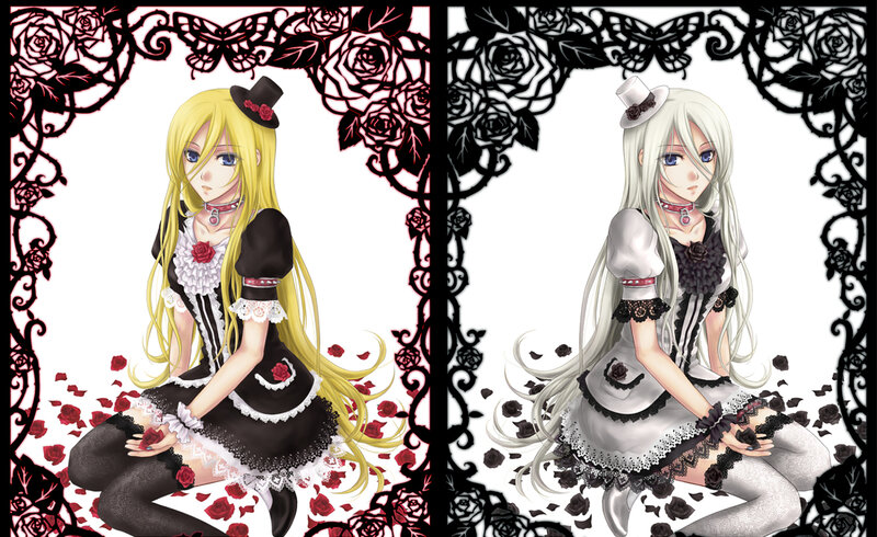 Two Anime Girls in Dresses — Black, Elegant