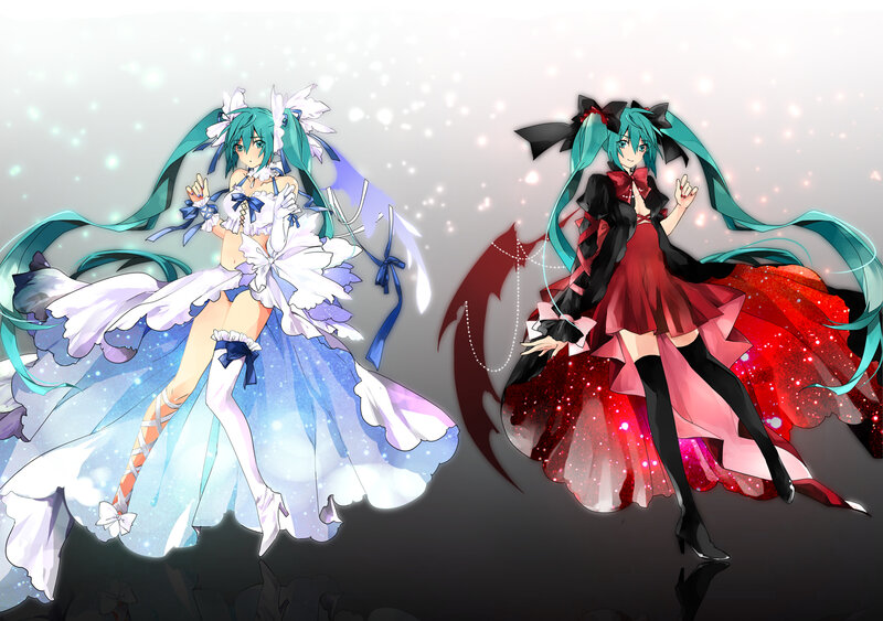Two Anime Girls in Dresses — Blue, Dramatic, Digital Art, Long Hair