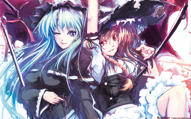 Two Anime Girls in Dresses — Blue, Dramatic
