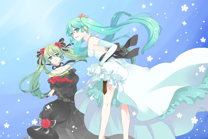 Two Anime Girls in Dresses — Blue, Dreamy