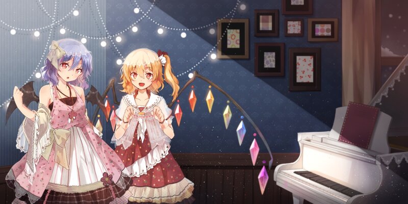 Two Anime Girls in Dresses — Blue, Festive