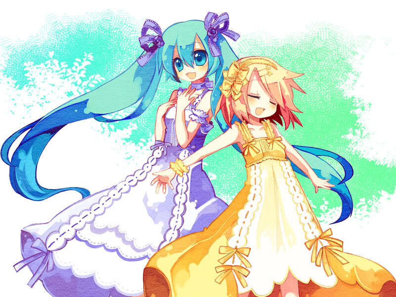 Two Anime Girls in Dresses — Blue, Playful