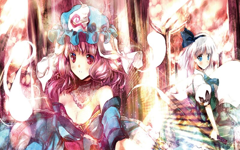 Two Anime Girls in Dresses — Pink, Dramatic, Magic