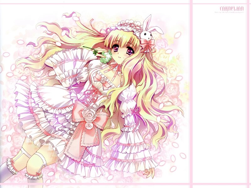 Two Anime Girls in Dresses — Pink, Dreamy, Flowers