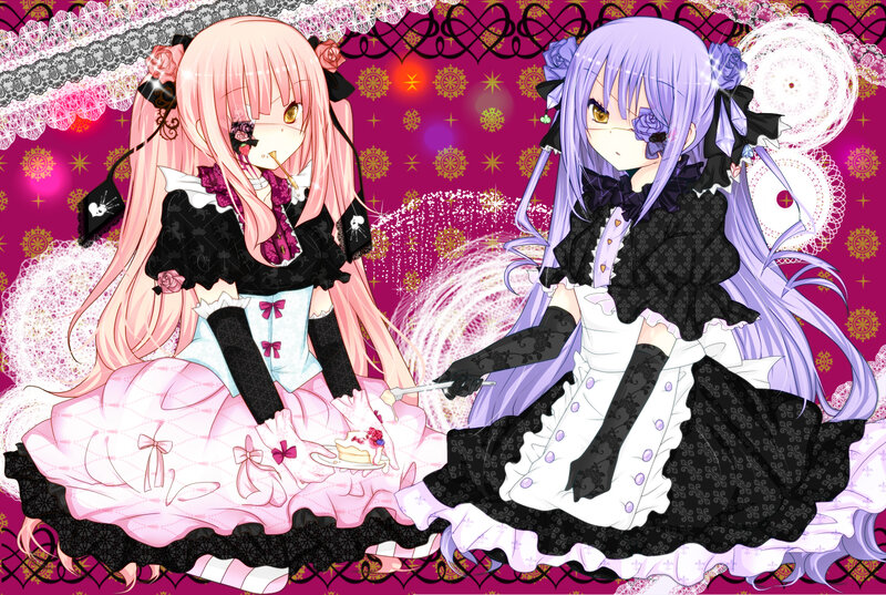 Two Anime Girls in Dresses — Pink, Festive