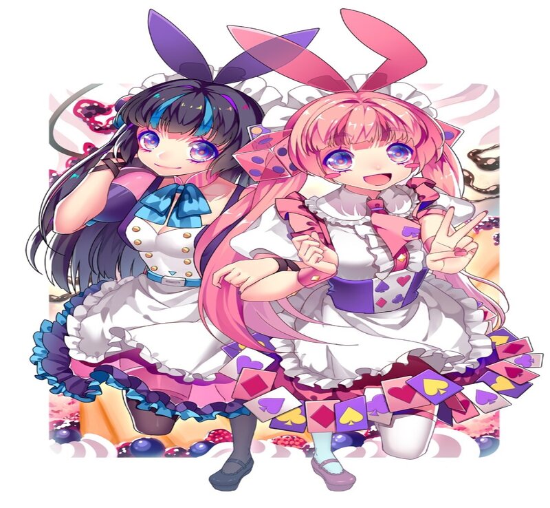 Two Anime Girls in Dresses — Pink, Playful, Bunny Ears