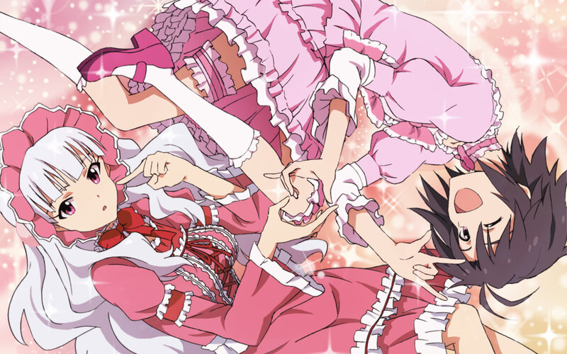 Two Anime Girls in Dresses — Pink, Playful, Sparkles