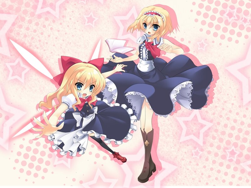 Two Anime Girls in Dresses — Pink, Playful, Stars