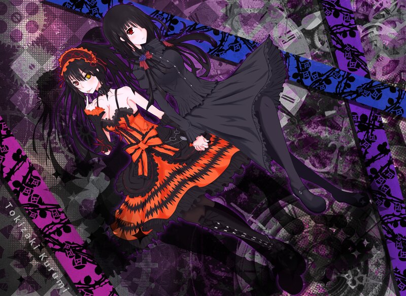 Two Anime Girls in Dresses — Purple, Dark
