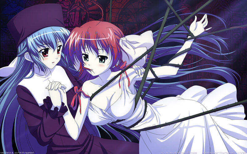 Two Anime Girls in Dresses — Purple, Dramatic, Night