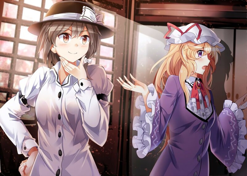Two Anime Girls in Dresses — Purple, Playful, Afternoon