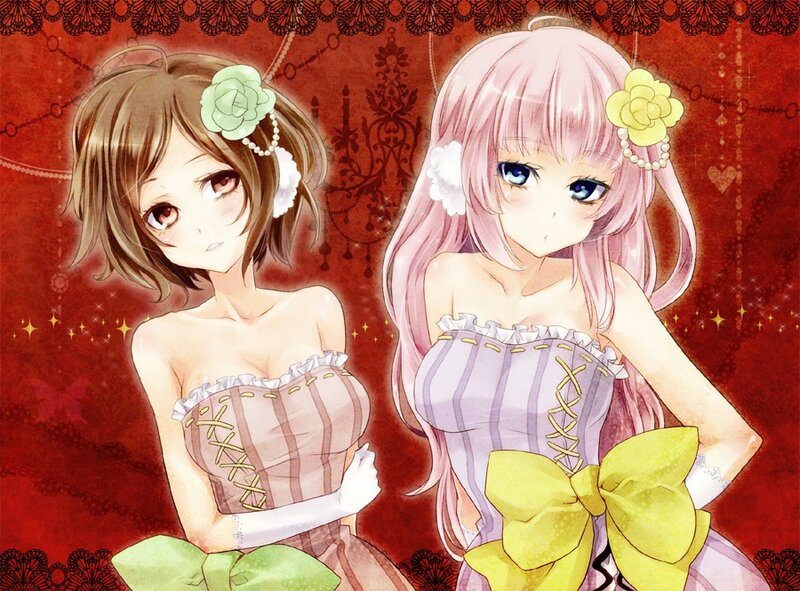 Two Anime Girls in Dresses — Red, Dramatic