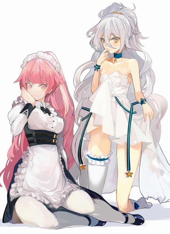 Two Anime Girls in Dresses — White, Calm, Long Hair