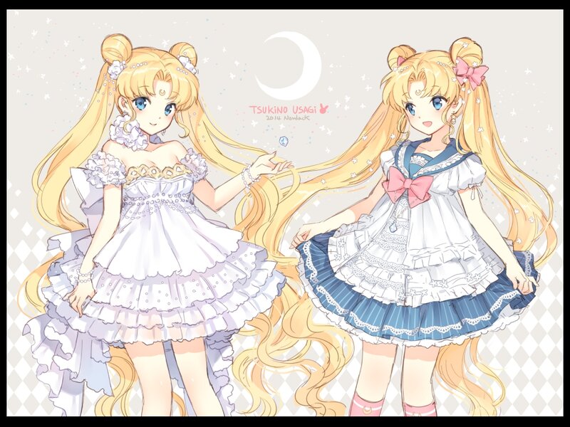 Two Anime Girls in Dresses — White, Dreamy