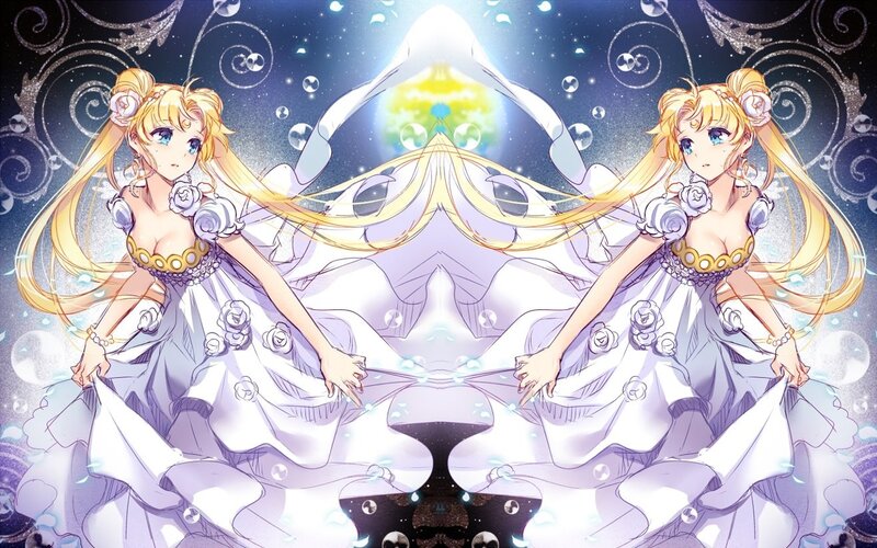 Two Anime Girls in Dresses — White, Magical