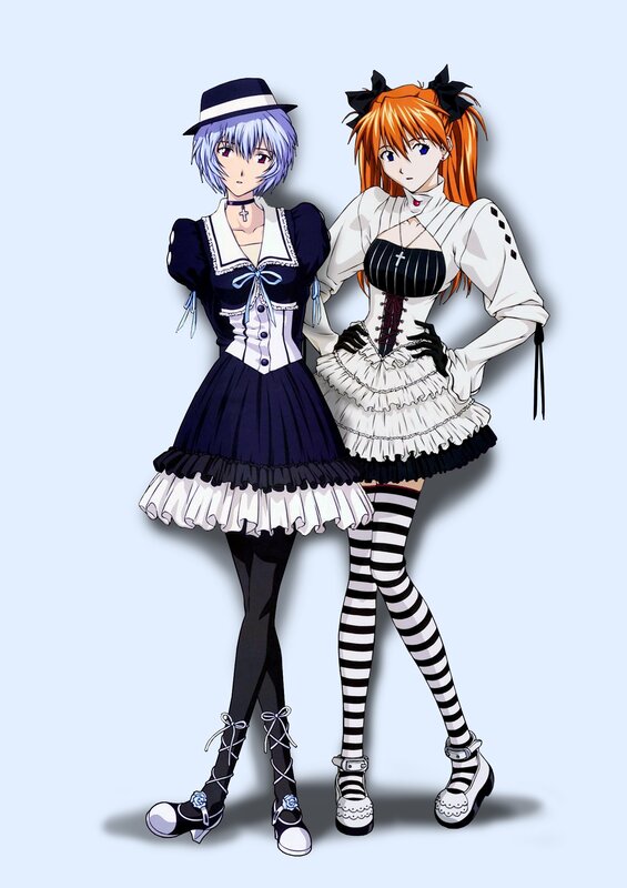 Two Anime Girls in Dresses — White, Neutral
