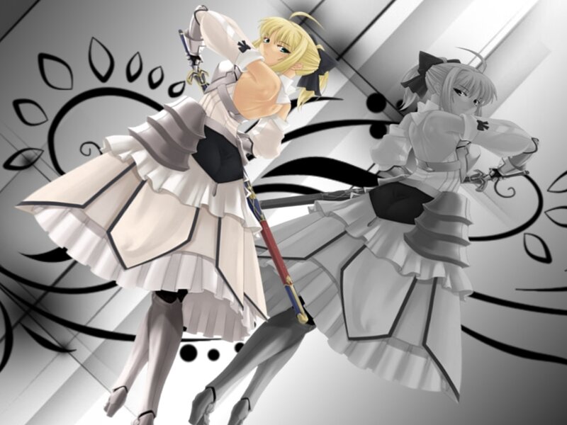 Two Anime Girls in Dresses — White