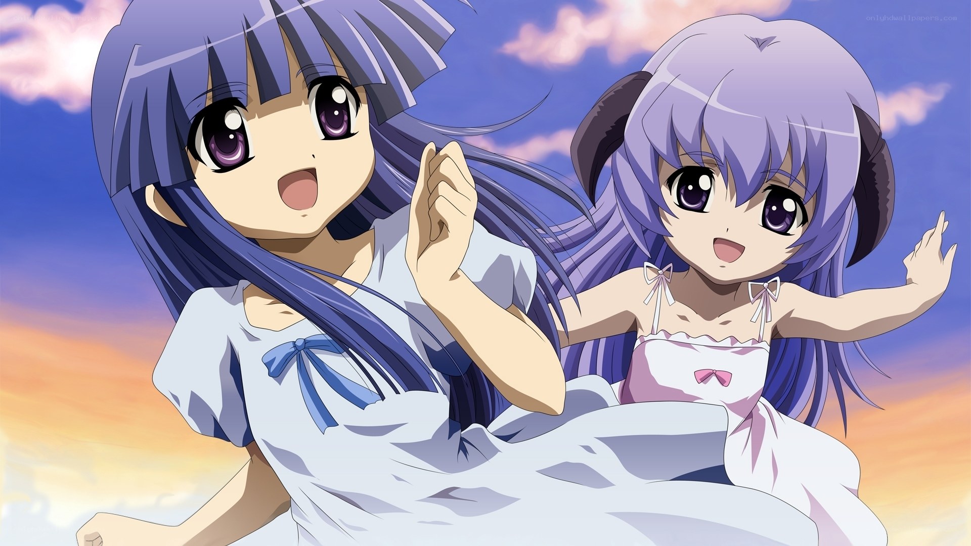 Two anime girls in dresses