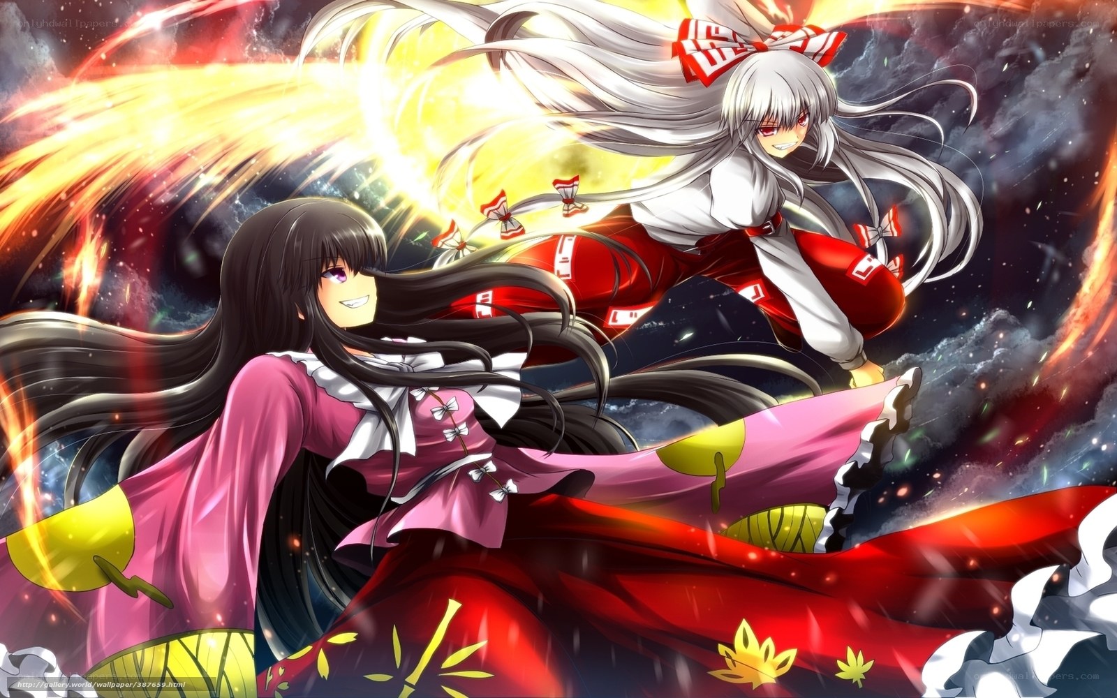 Two anime girls in dynamic action