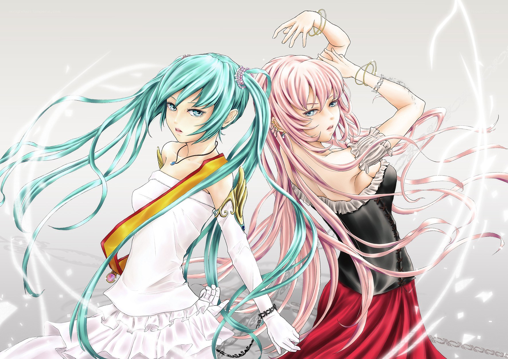 Two anime girls in dynamic pose