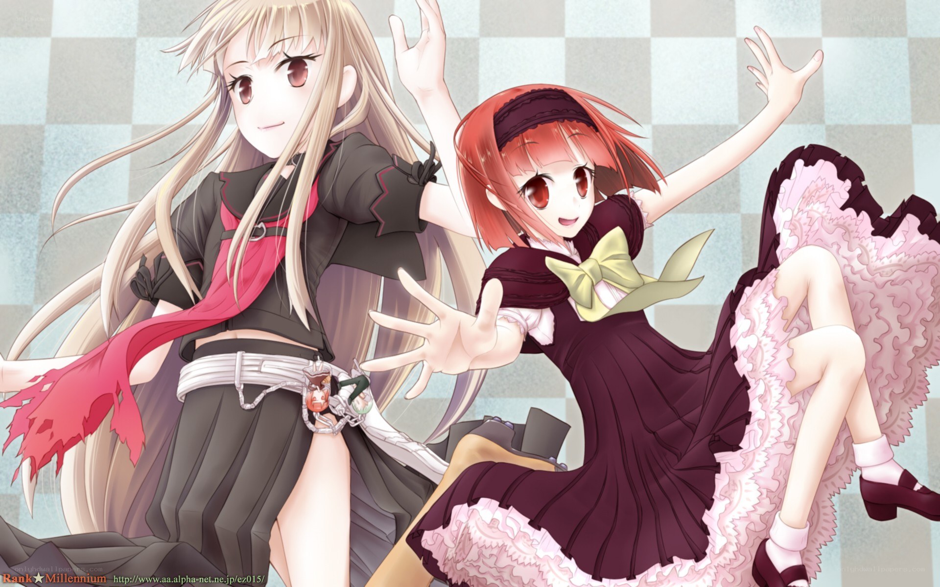 Two anime girls in dynamic pose